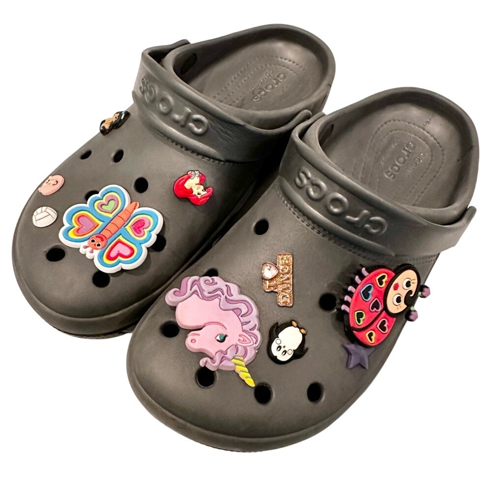 Crocs Classic Clog Women's 10 Slate Grey Includes All‎ Charms Princess Unicorn